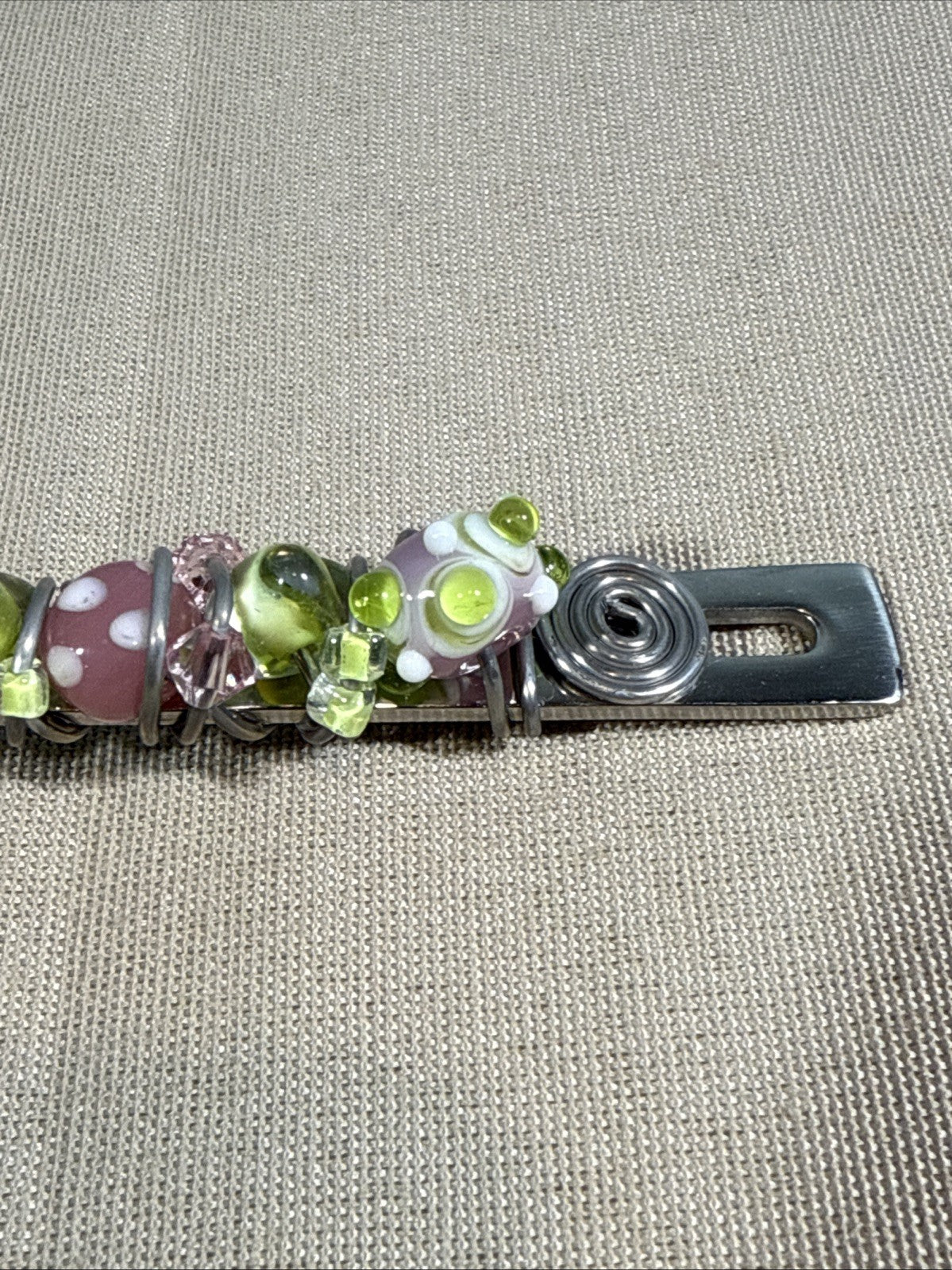 Beaded Wire Wrapped Handle Scoop Stainless Steel Pink Green 6"