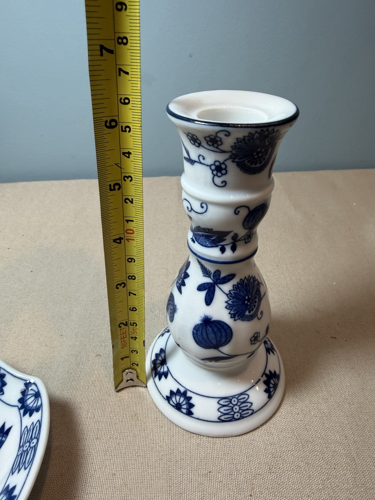 Vienna Woods Blue Onion Fine China Candle Holders Taper Dish Lot 2 Seymour Mann