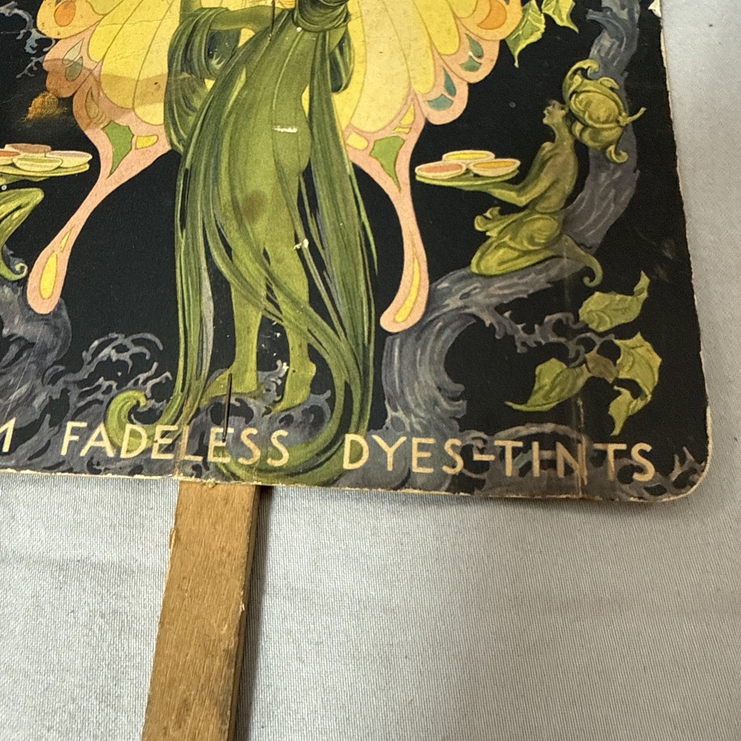 Rare Vintage Putnam Dyes Advertising Fan Art Nouveau Fairies Moth Display