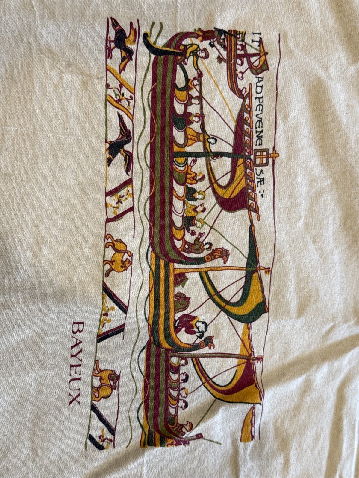 French Cotton Tote Bag, Bayeux Norman Pattern Embroidered Design, Souvenir Colle