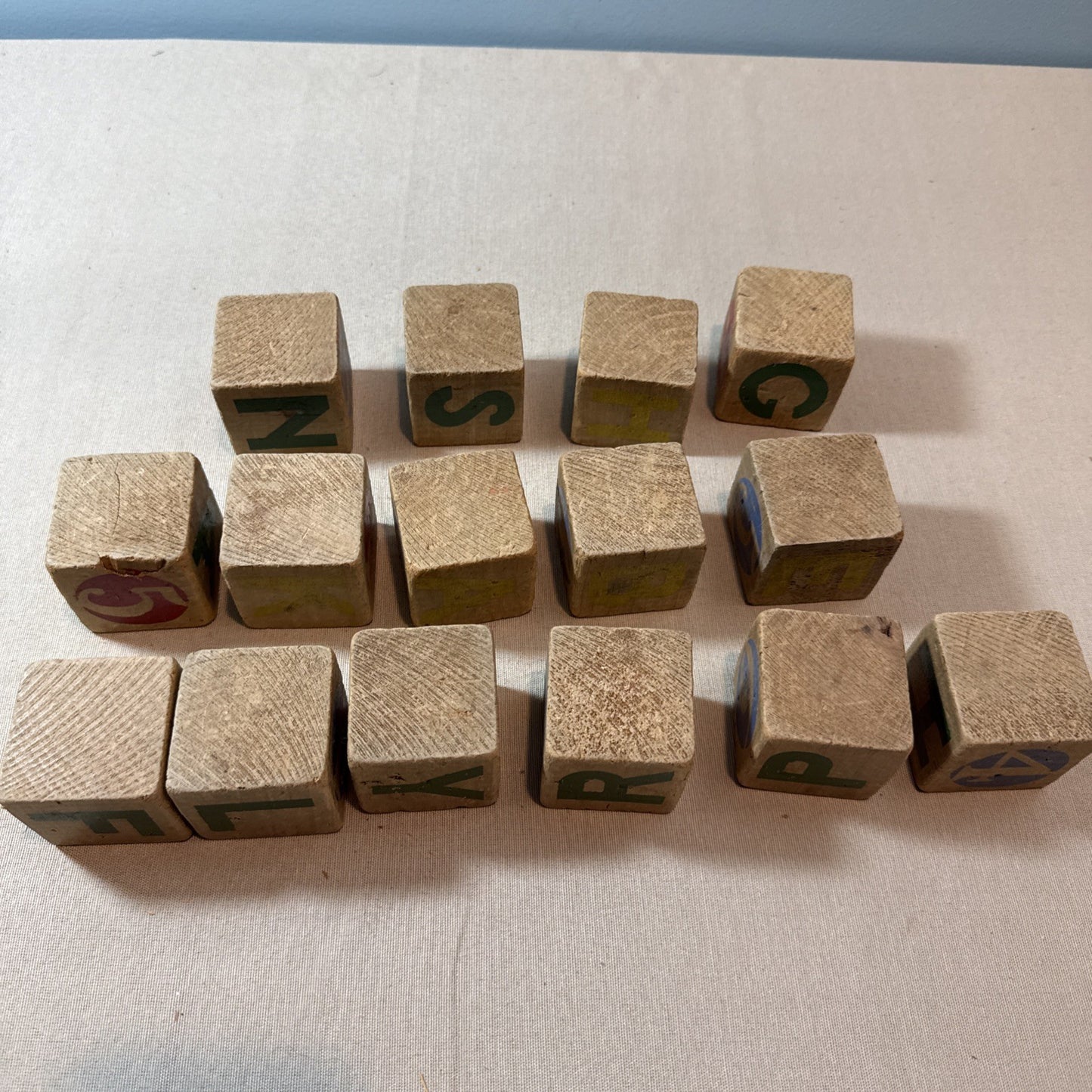 Vintage Antique Wooden Children's Toy Number Alphabet Blocks 15 Sm 2x2