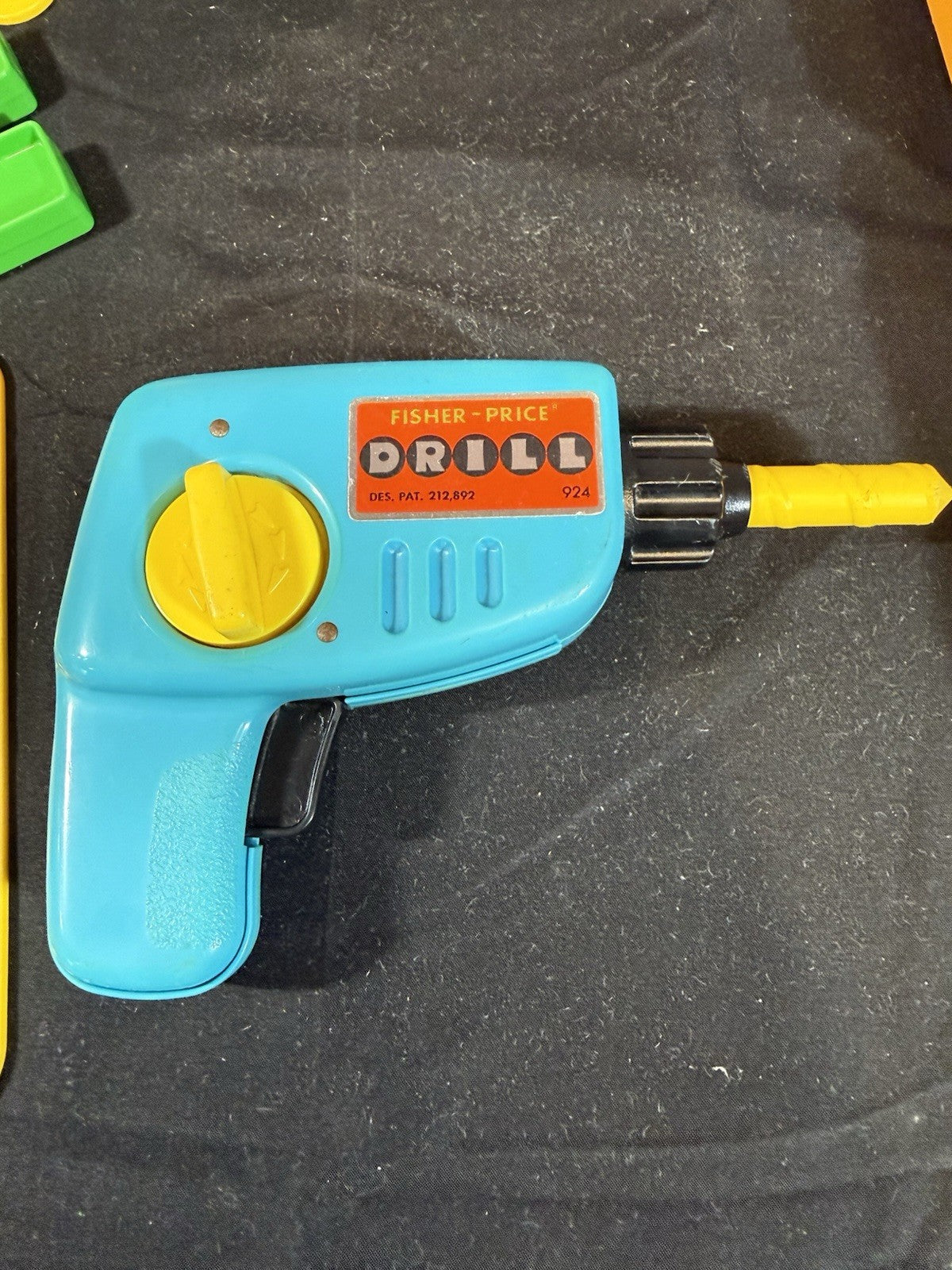 Vintage 1970's Fisher Price Tool Kit With Tools And Drill #924 * VERY NICE!