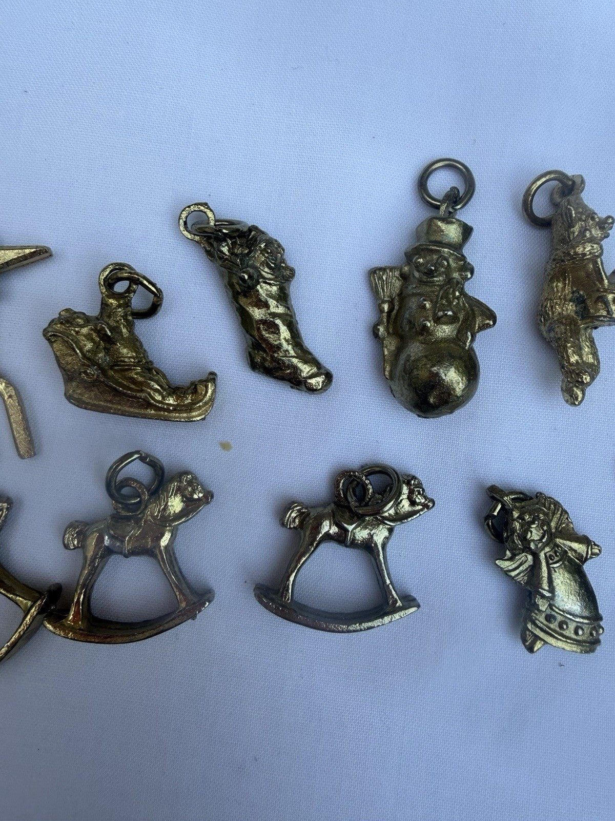Vintage Solid Brass Christmas Ornament Lot of 13 Miniature Holiday Charms Tree D