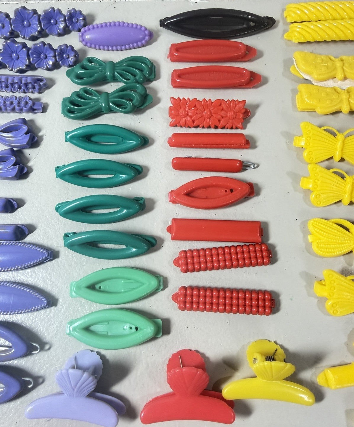 Vintage 1990s Hair Clips Barrettes Lot Plastic Metal Bows Flowers Rainbow Retro
