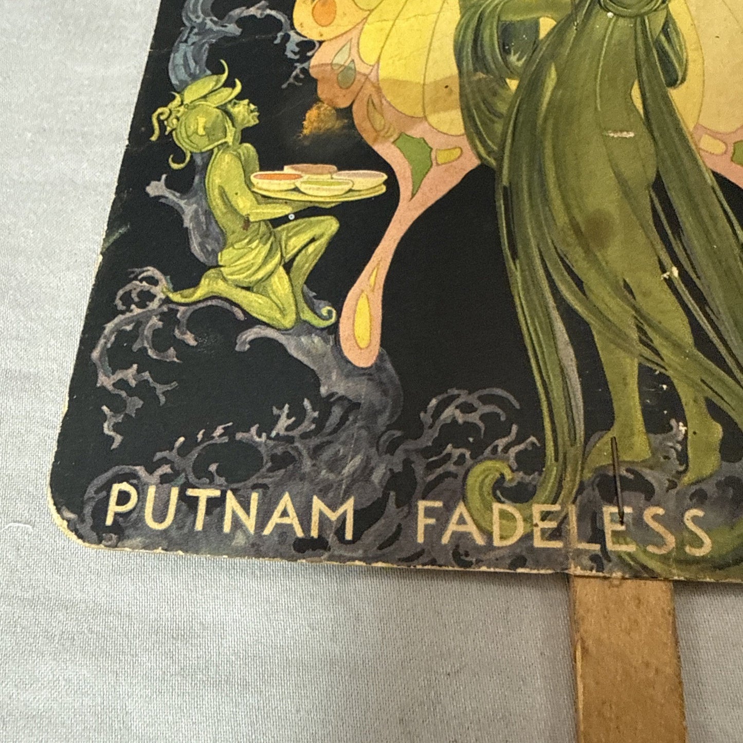 Rare Vintage Putnam Dyes Advertising Fan Art Nouveau Fairies Moth Display