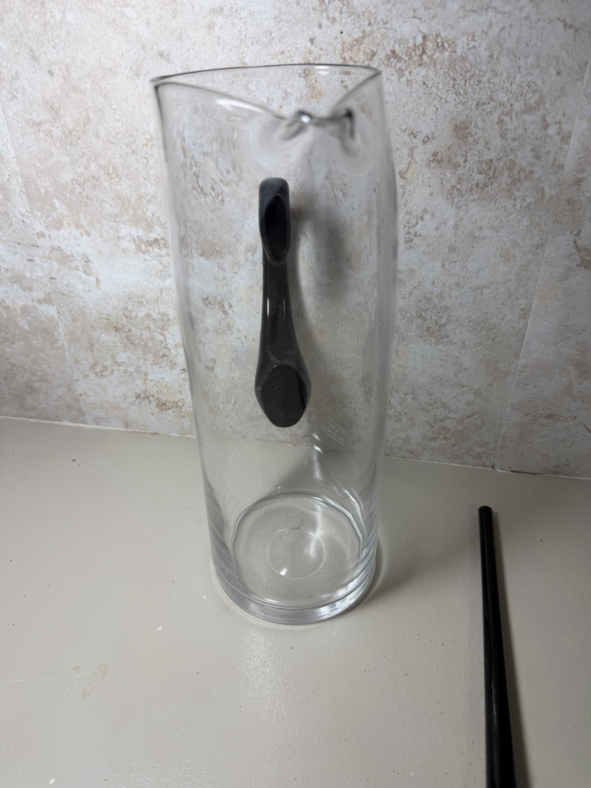 Clear Glass Pitcher Black Handle & Stirrer Rod Barware Drink Server Modern