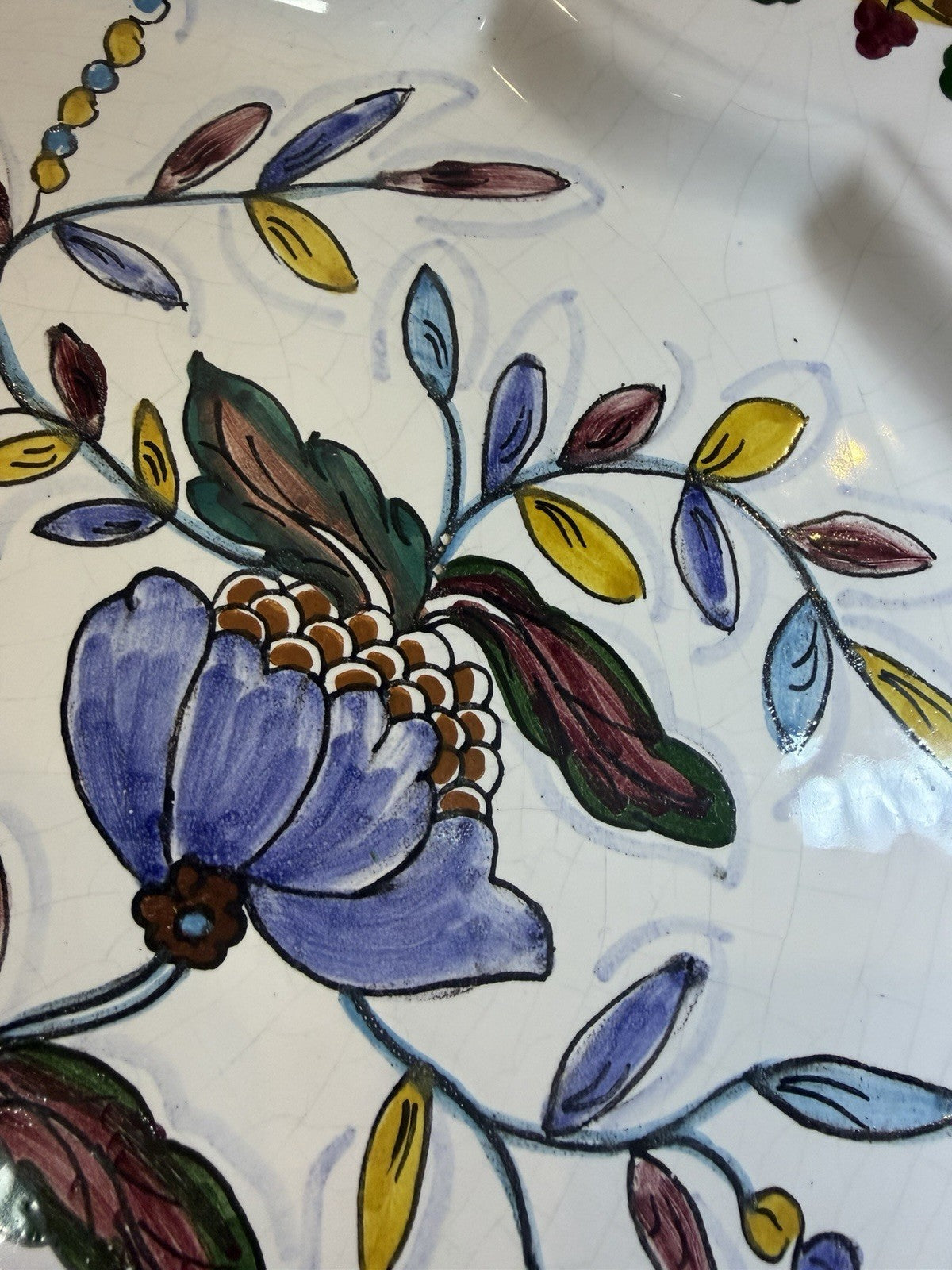 Vintage Berardos Portugal Hand Painted Floral Ceramic Platter Serving Tray