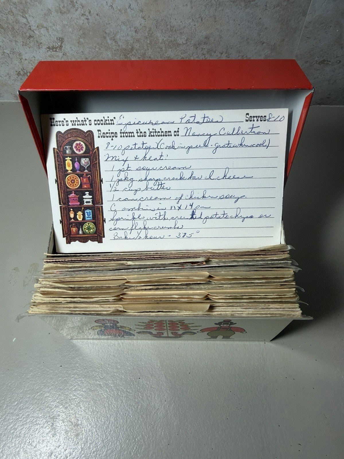 Vintage Art Craft Metal Recipe Box Grandma Recipes Matching Potholder Kitchen