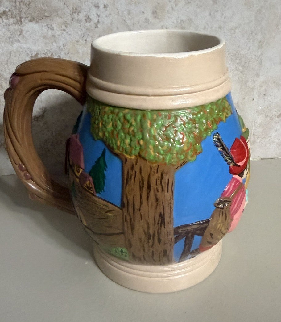 Vintage Hand Painted Ceramic Beer Stein Bavarian Village Scene 1973