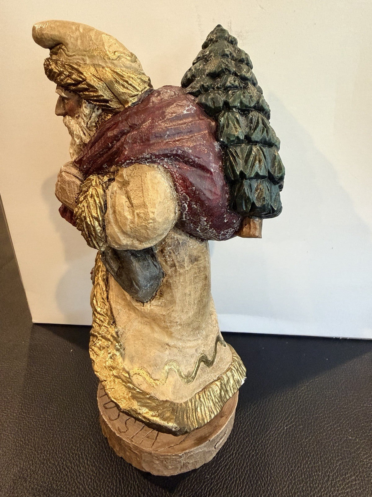 Pair Hand Carved Folk Art Santa Figurines Austrian Russian Style Wooden Figures