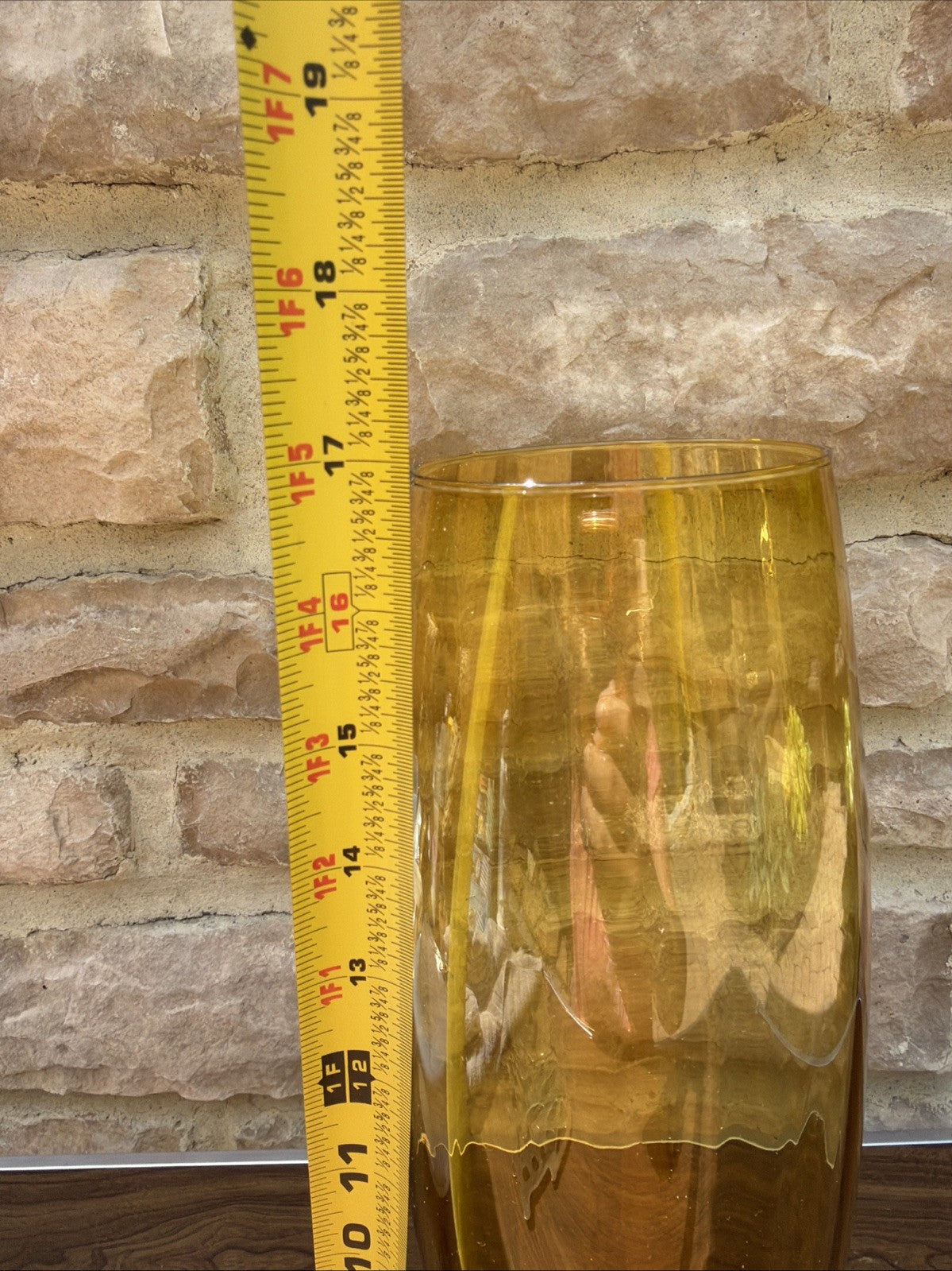 Huge Vintage Italian Empoli Glass Floor Vase Rib Optic Amber Mid Century