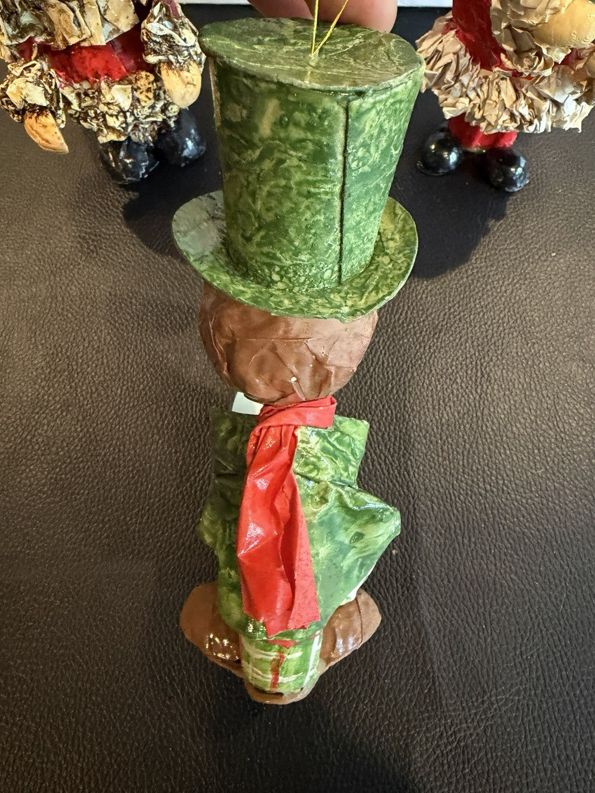 Vintage Crinkle Paper Christmas Ornaments Lot 3 Caroler Santa Elf Japan 7"
