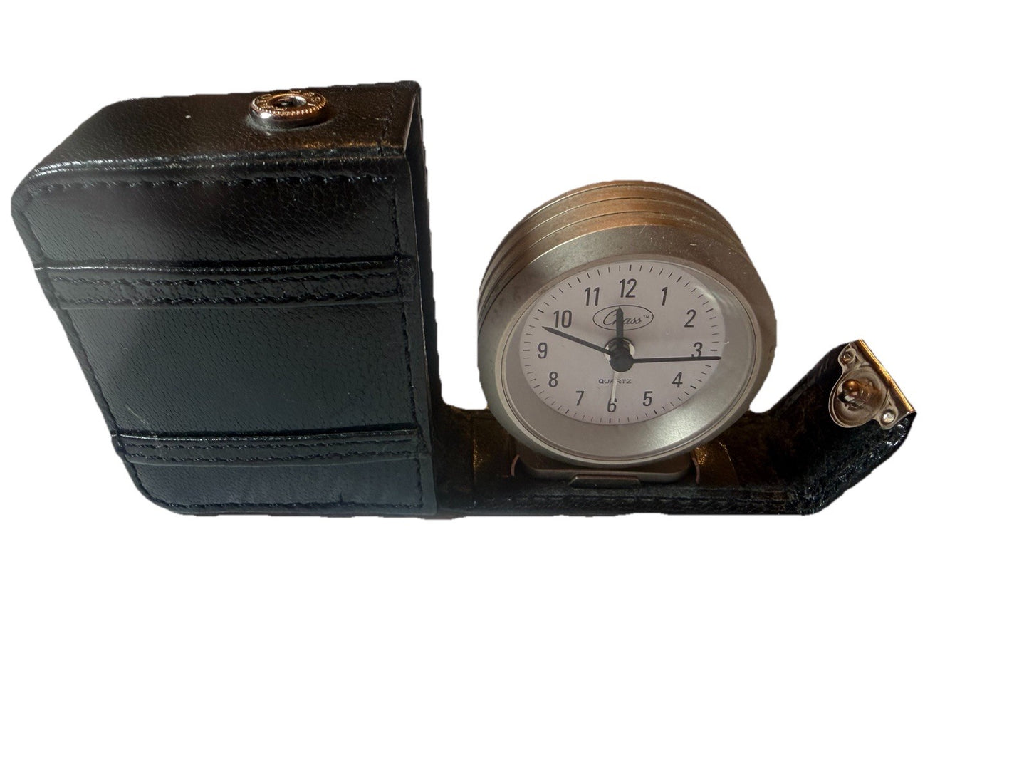 Vintage Chass Quartz Travel Alarm Clock Folding Faux Leather Case WORKS