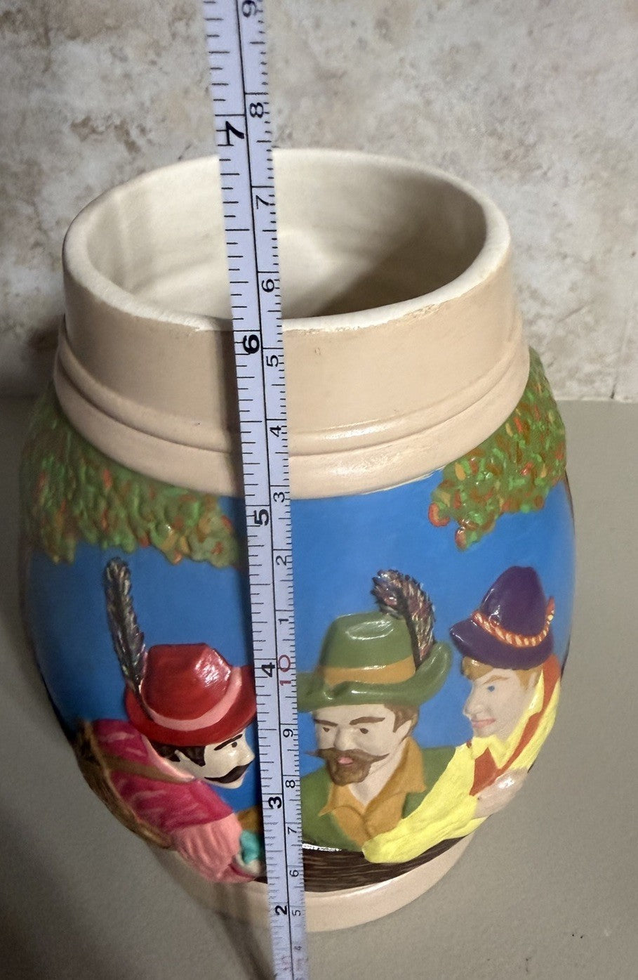 Vintage Hand Painted Ceramic Beer Stein Bavarian Village Scene 1973