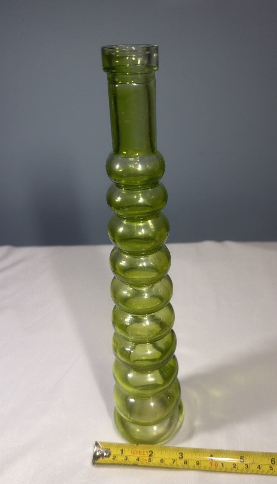Vintage MCM Green Glass Beehive Bubble Vase 12" Mid Century