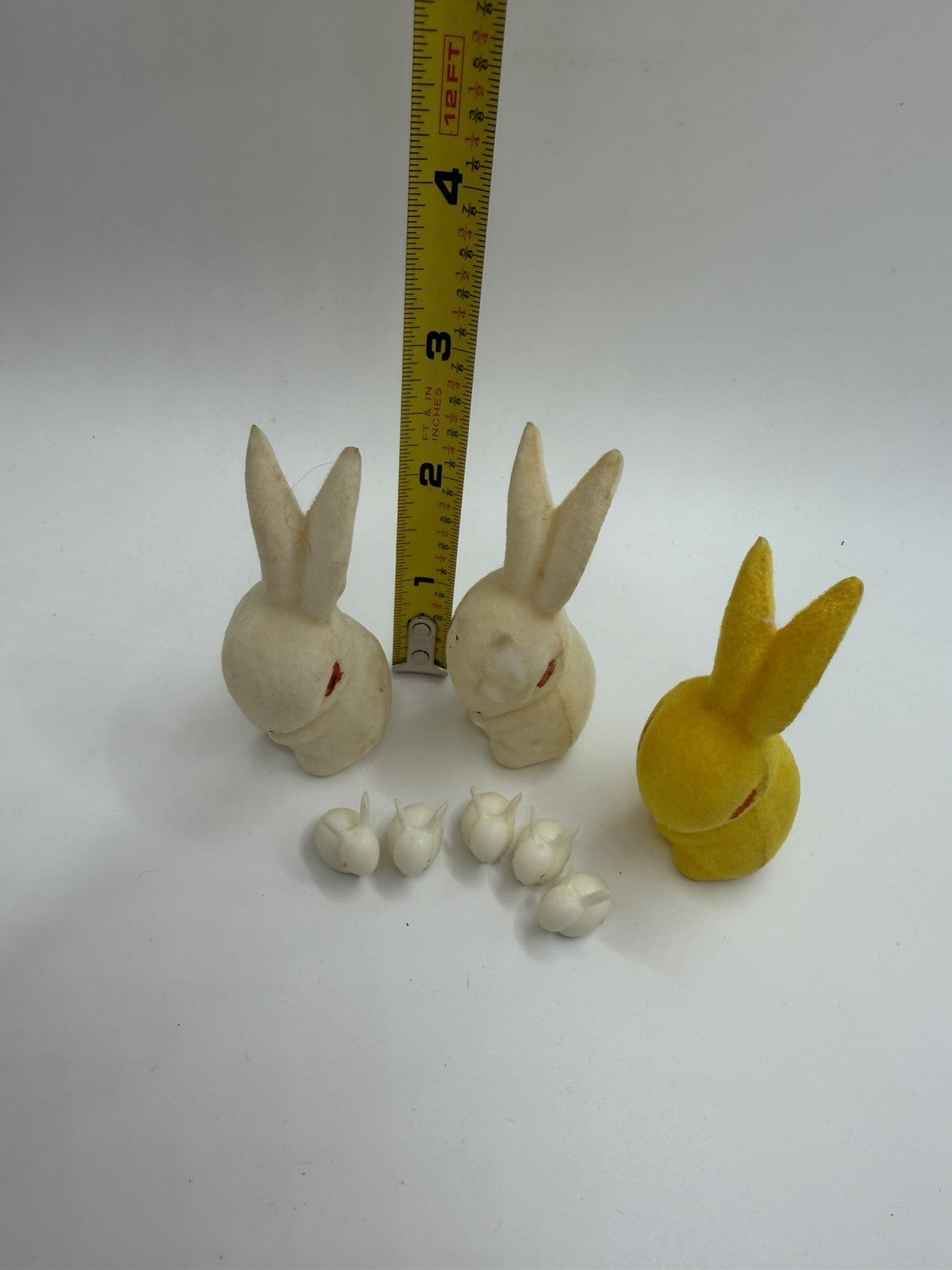 Vintage Flocked Easter Bunny Chick Mini Hat Figurines Diorama Plastic Mouse Lot