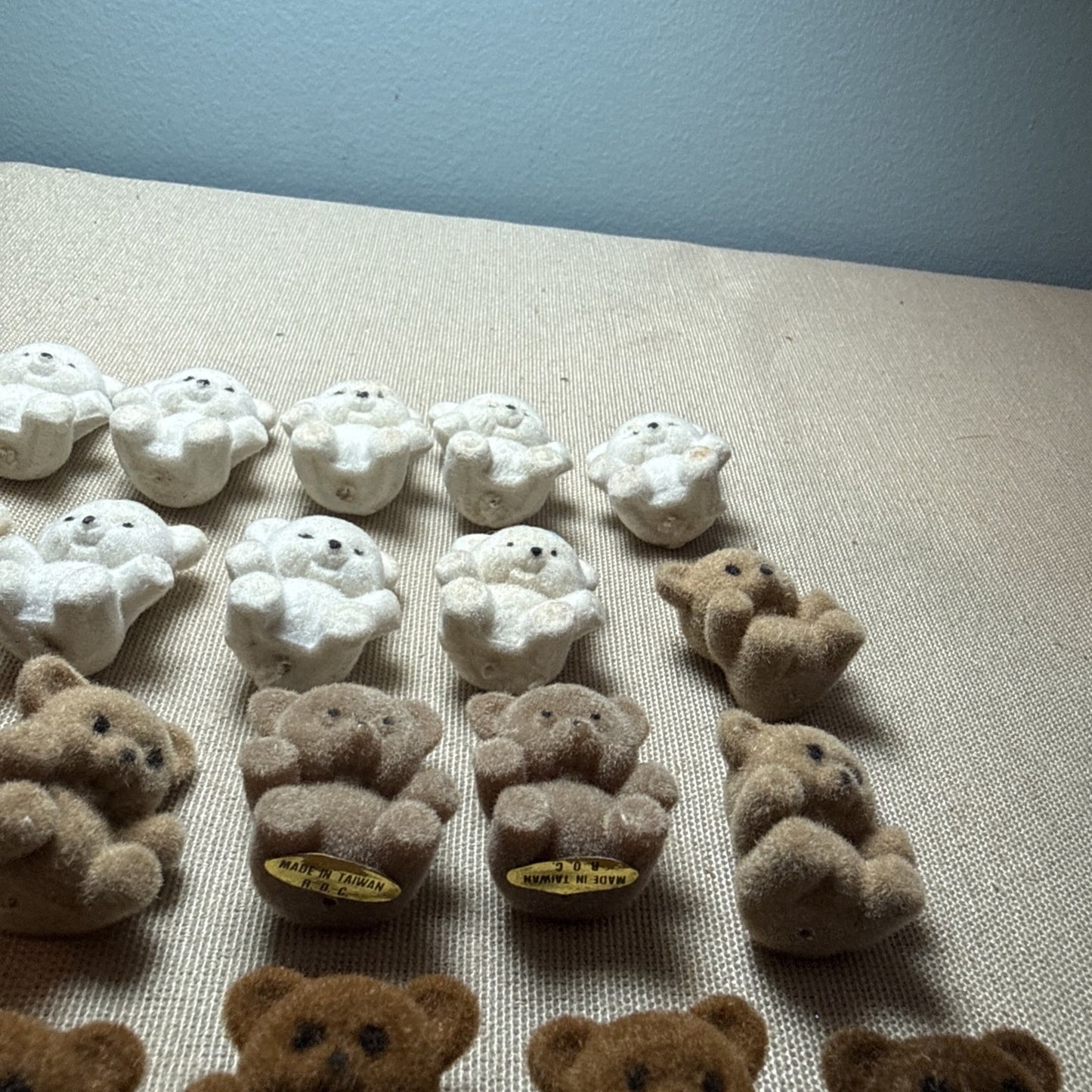 55 Flocked Miniature Teddy Bears White Brown Tan Vintage Crafting Minis Dioramas