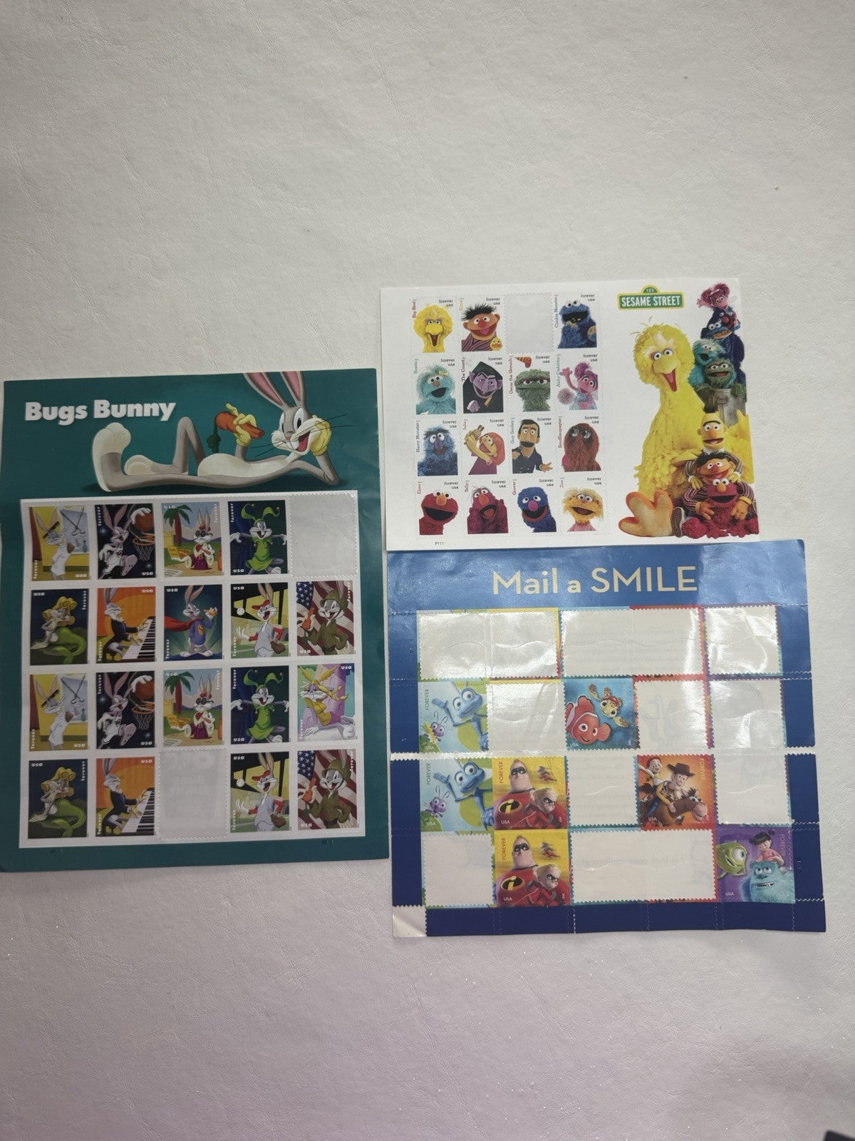 USPS Character Forever Stamp Lot Bugs Bunny Sesame Street Disney Pixar Stamps