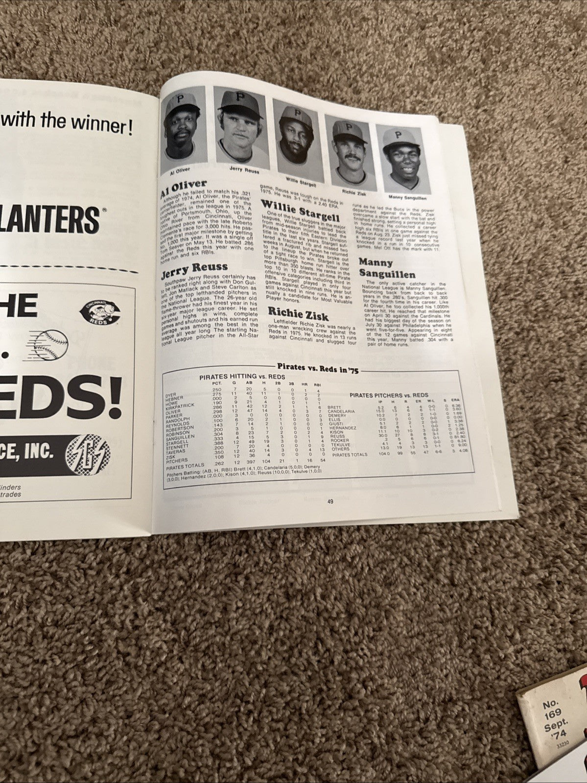 1975 NLCS Program Cincinnati Reds Pittsburgh Pirates Riverfront Stadium MLB