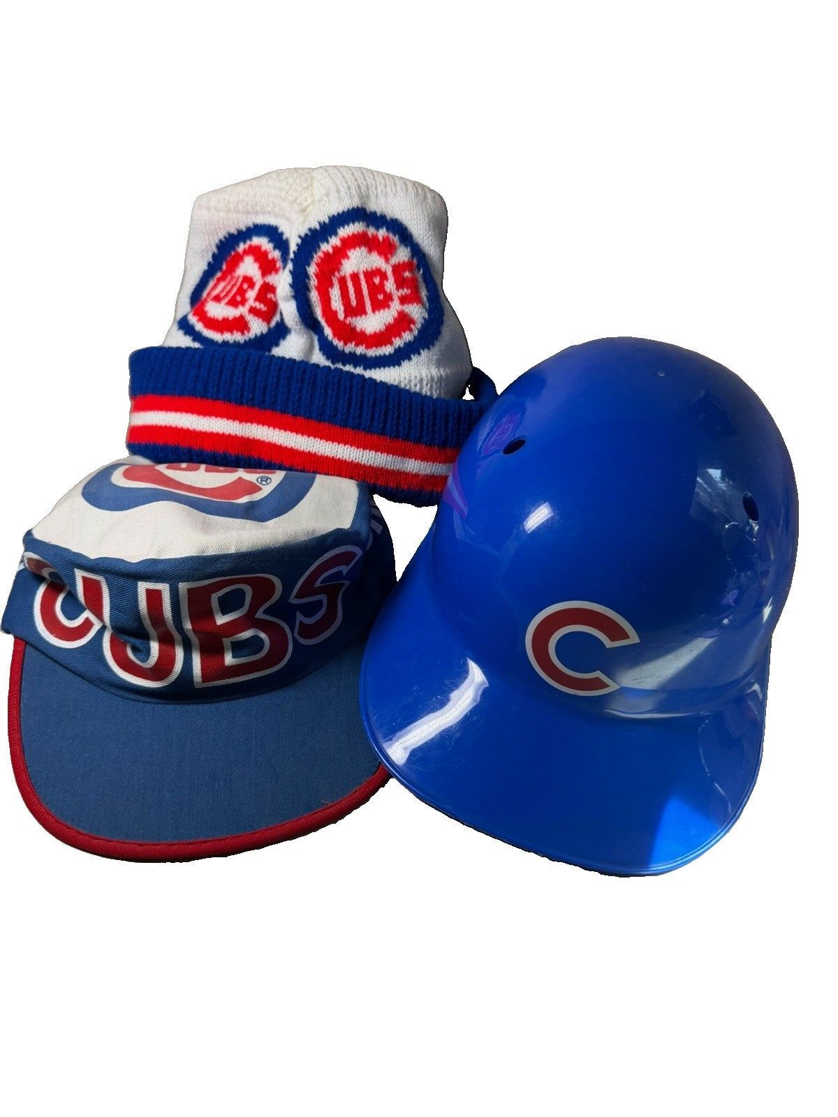 Vintage Chicago Cubs Hat Lot 3 MLB Baseball Cap Plastic Helmet Beanie Fan Gear