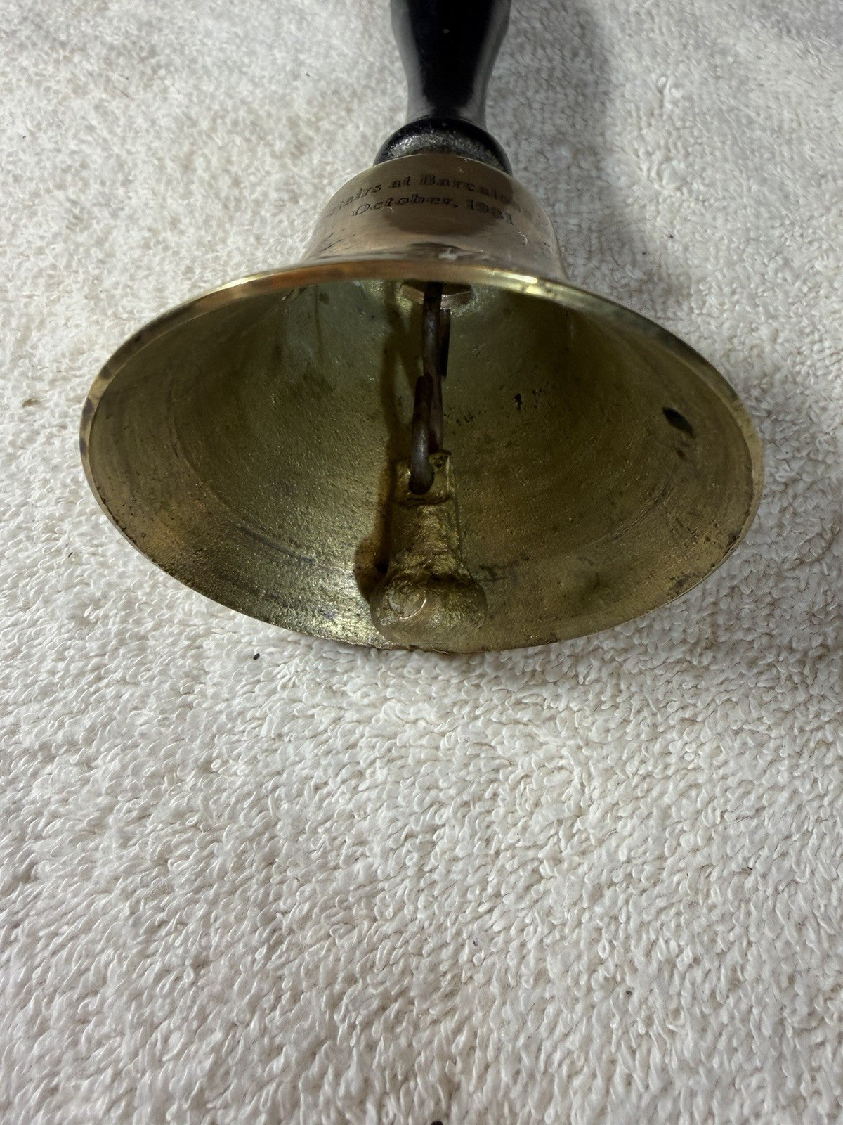 Vintage Brass Bell Wooden Handle 1981 Upstairs At Barca Lounger