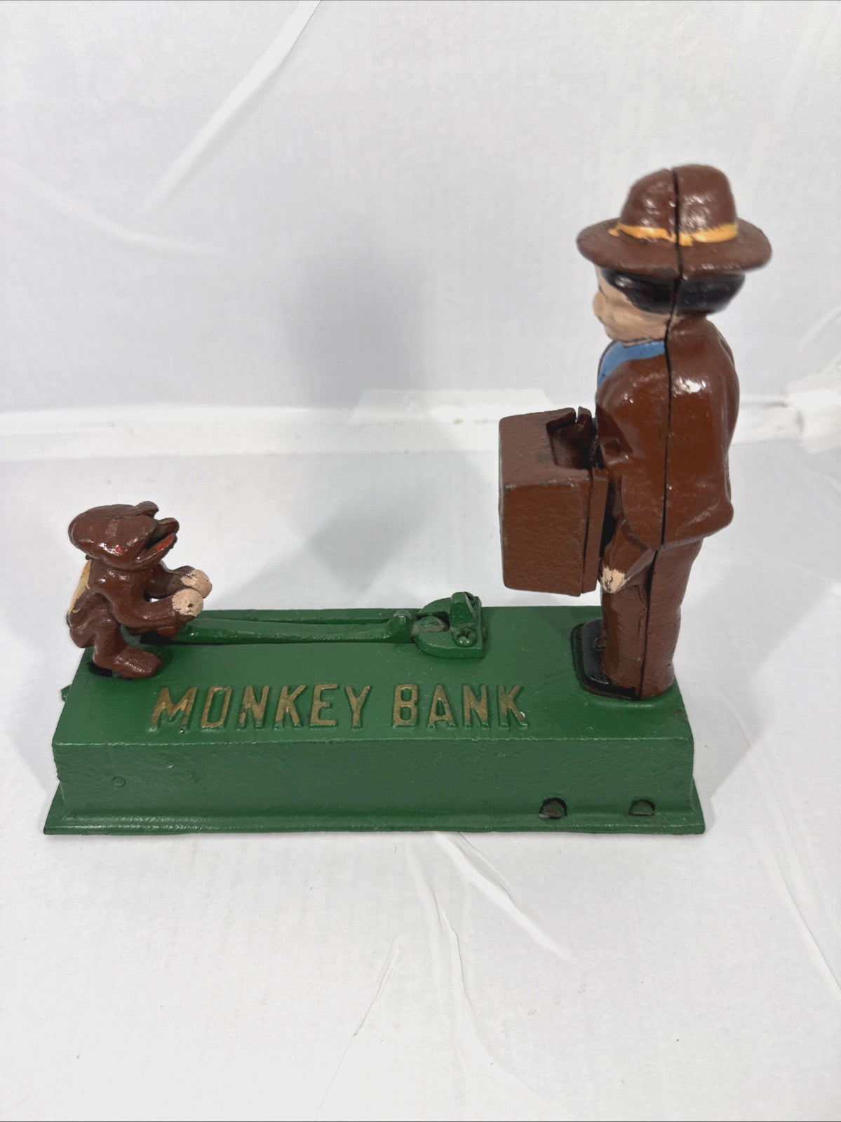 Vintage Cast Iron Mechanical Monkey Bank Organ Grinder Original Paint Very Clean