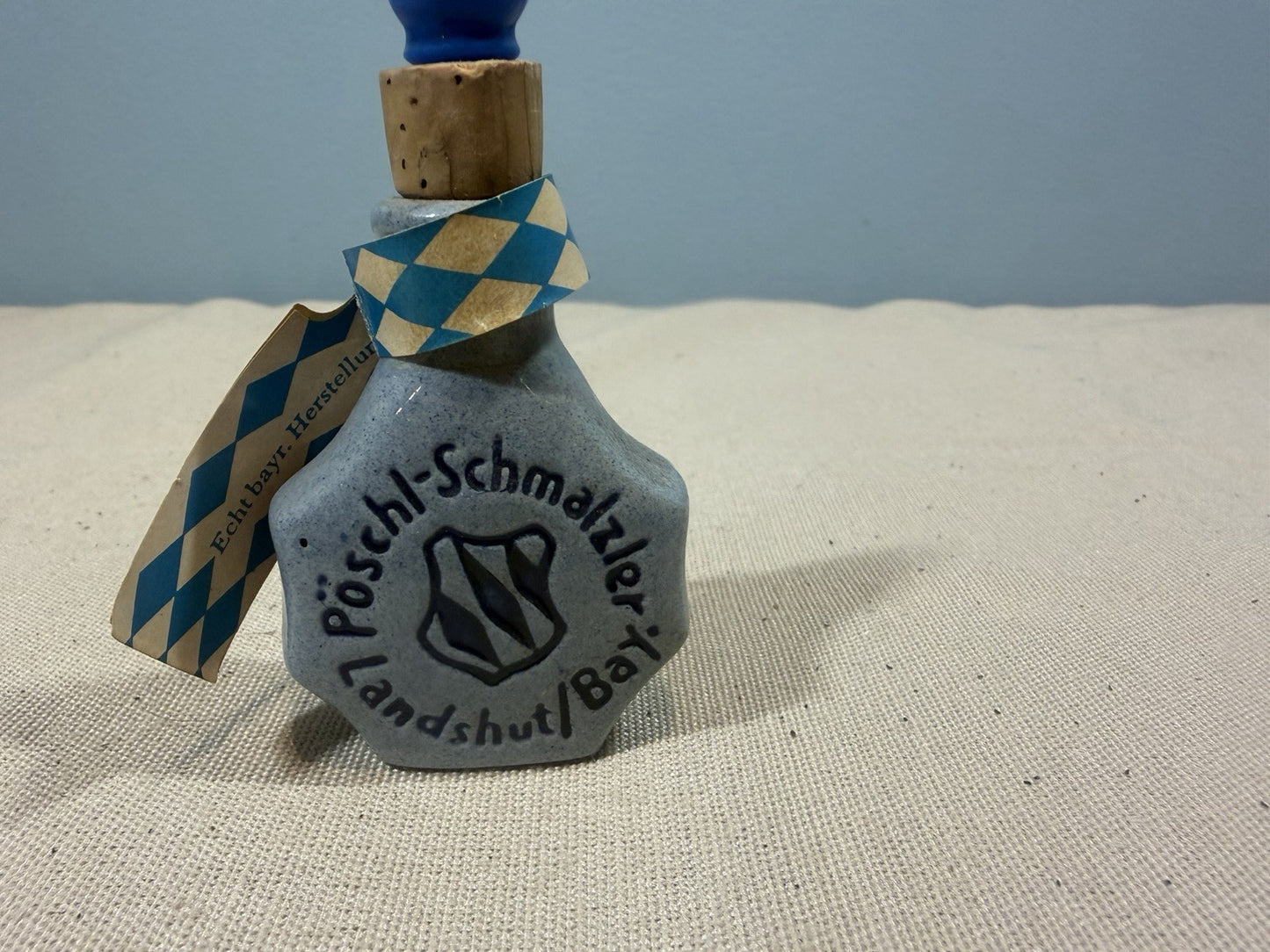 Vintage German Stoneware Schnalzlerfranzl Snuff Bottle Cobalt Blue Stopper