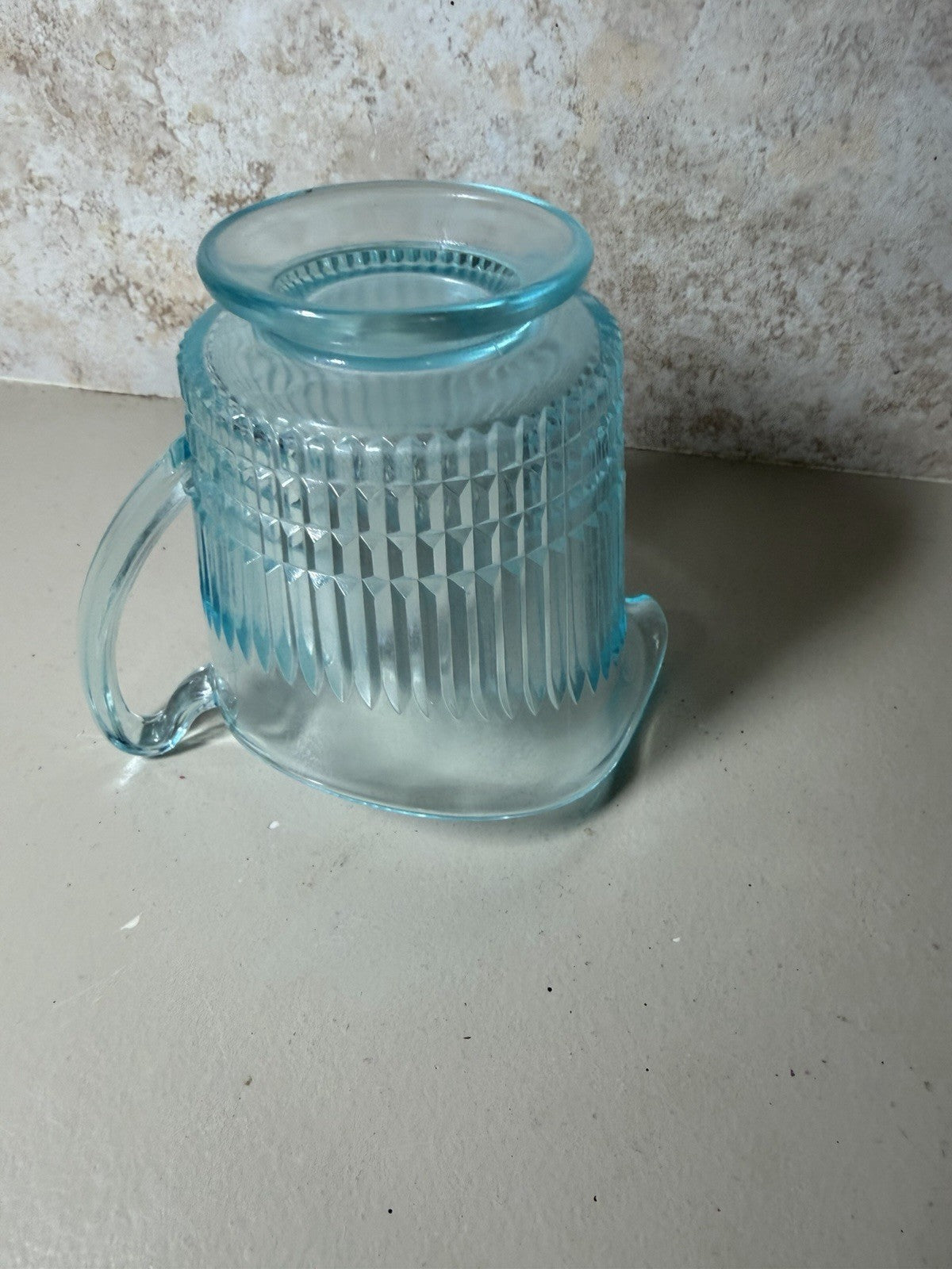 Vintage Blue Pressed Glass Pitcher Creamer Fluted Diamond Pattern Tableware