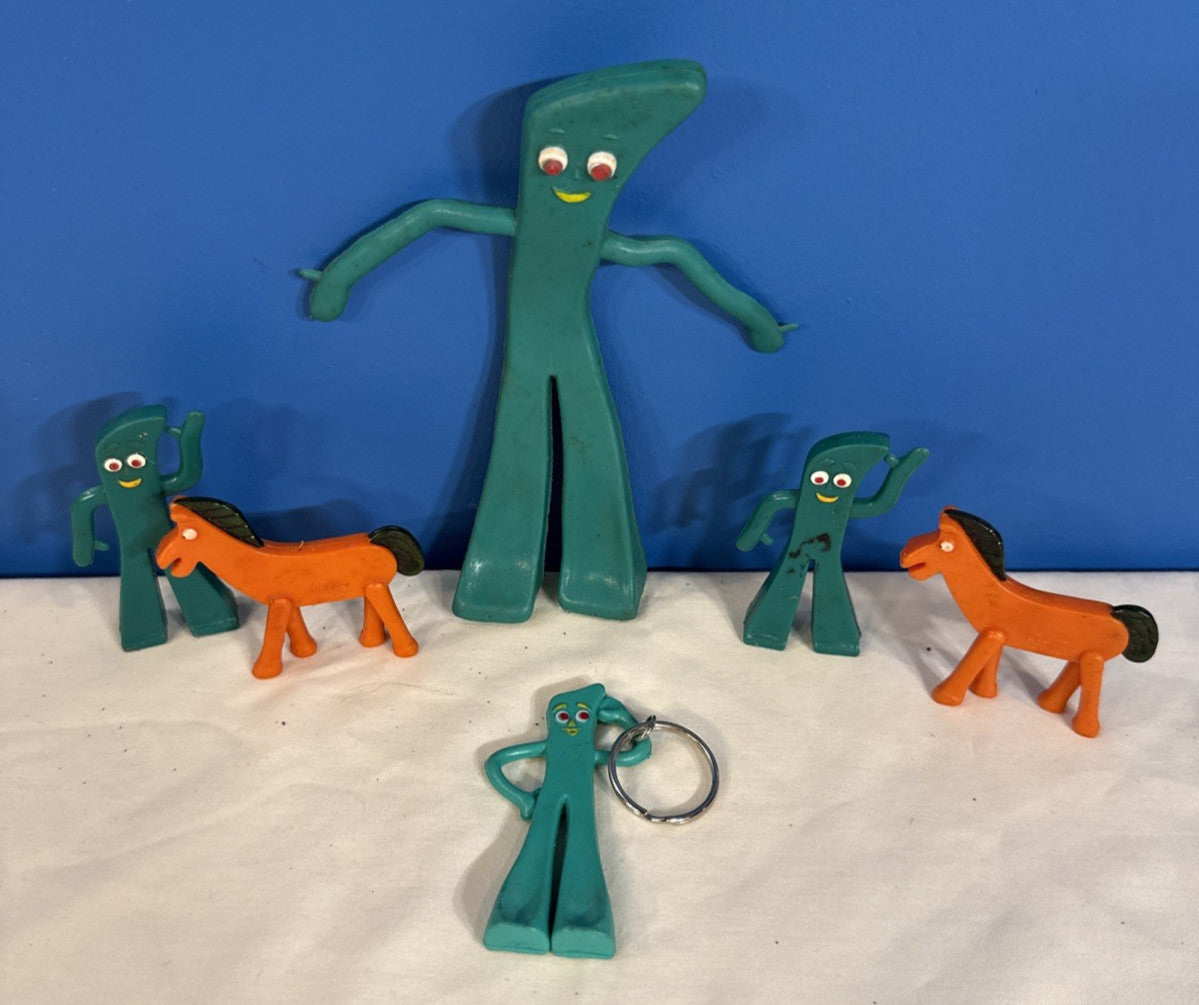 Vintage Gumby Figures Prema Toys Hong Kong Bendable Characters 1980s Lot of 6