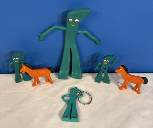 Vintage Gumby Figures Prema Toys Hong Kong Bendable Characters 1980s Lot of 6