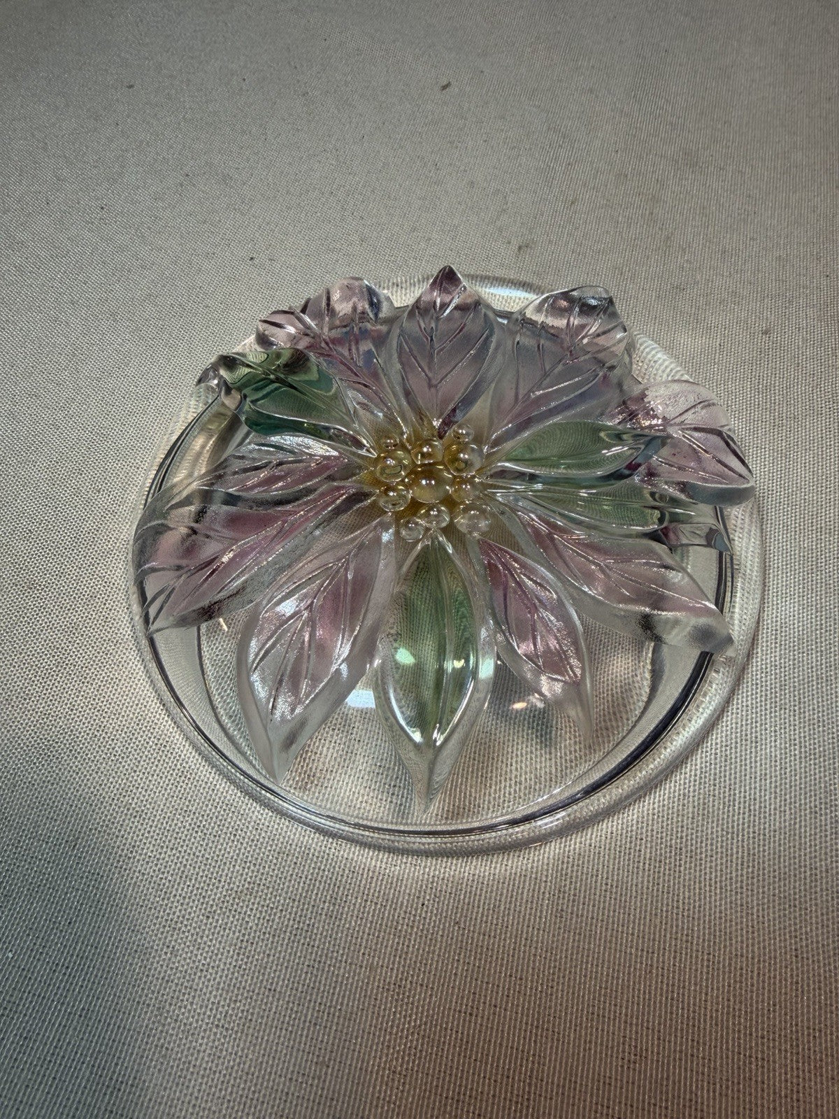 Vintage Savoir Vivre Glass Poinsettia Candy Dish Trinket Tray Floral Holiday