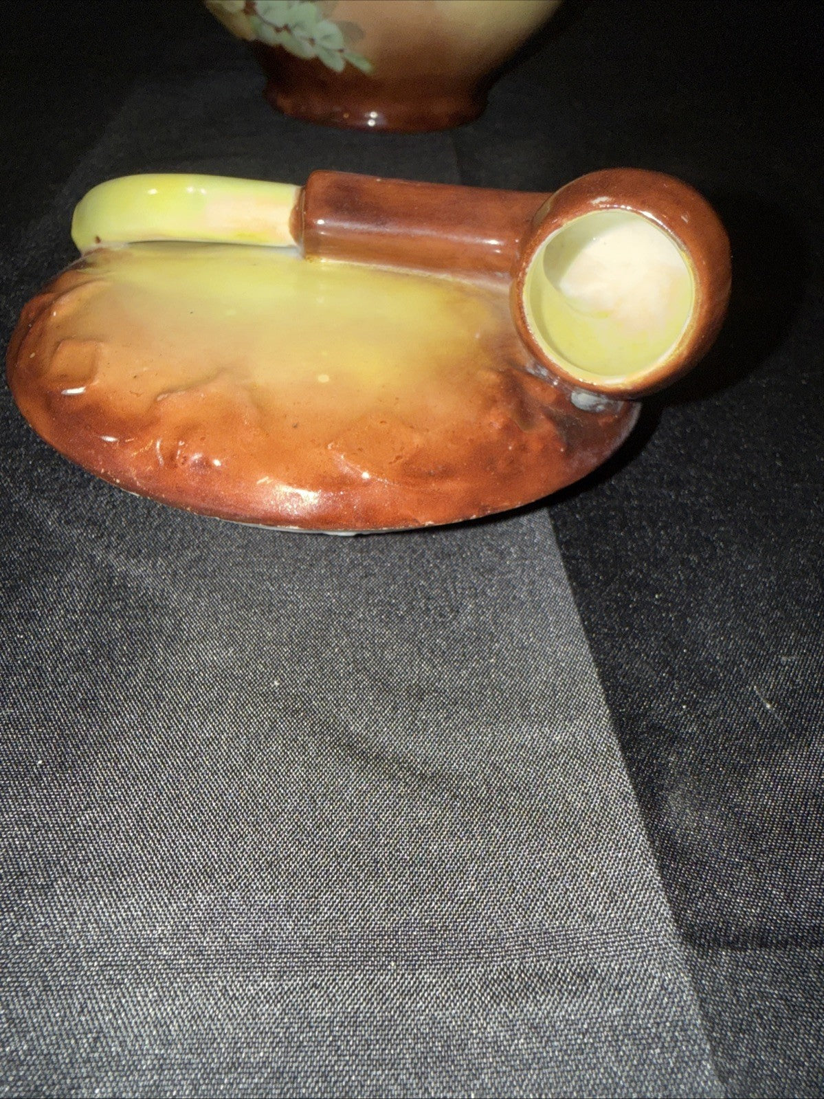 Antique Floral Austria Tobacco Humidor w/Pipe Finial on Lid 5.25x5.5