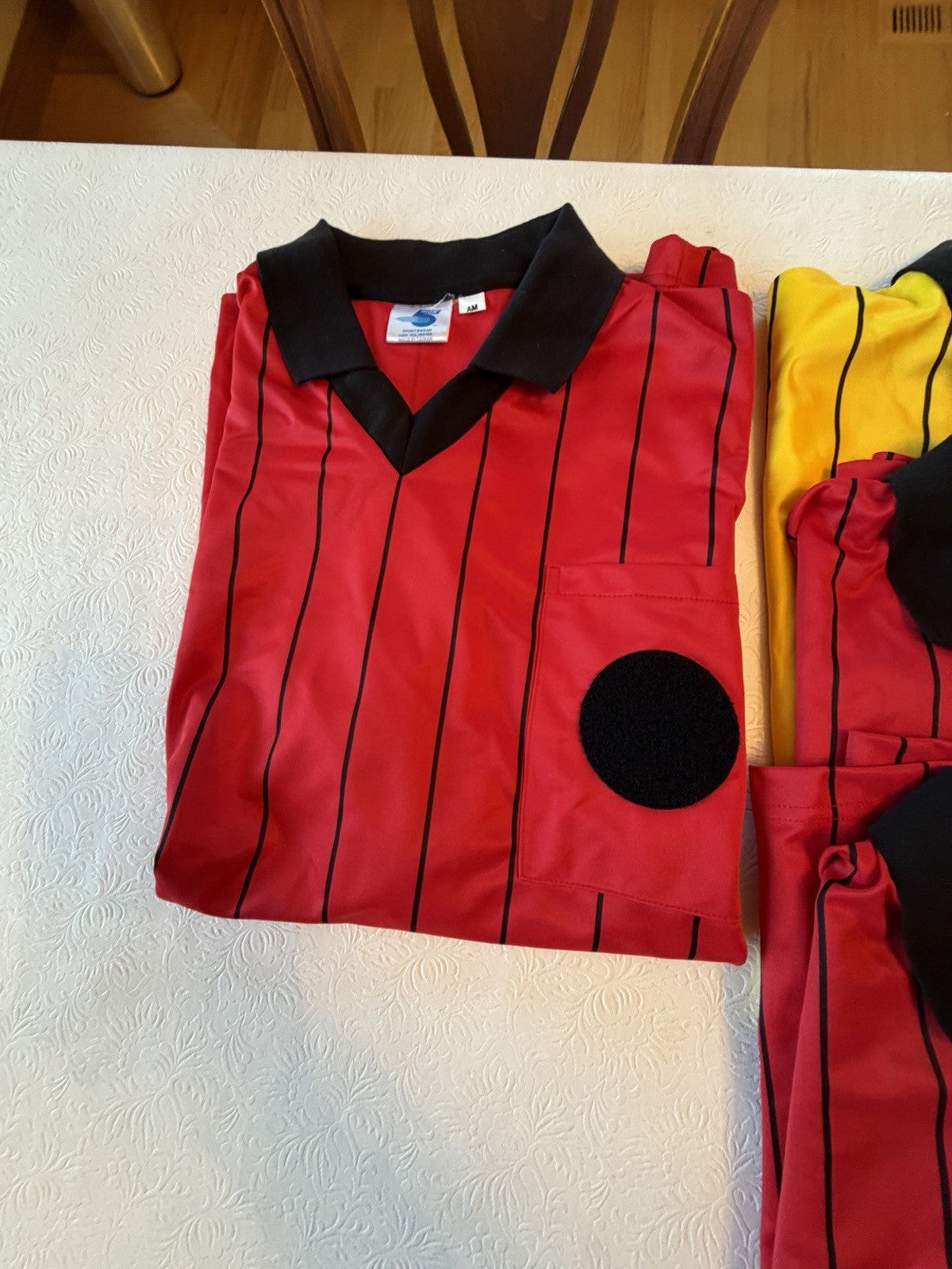 8 Pack High 5 Sportswear Referee Jerseys Red Yellow Striped Polo Shirts M, L, XL