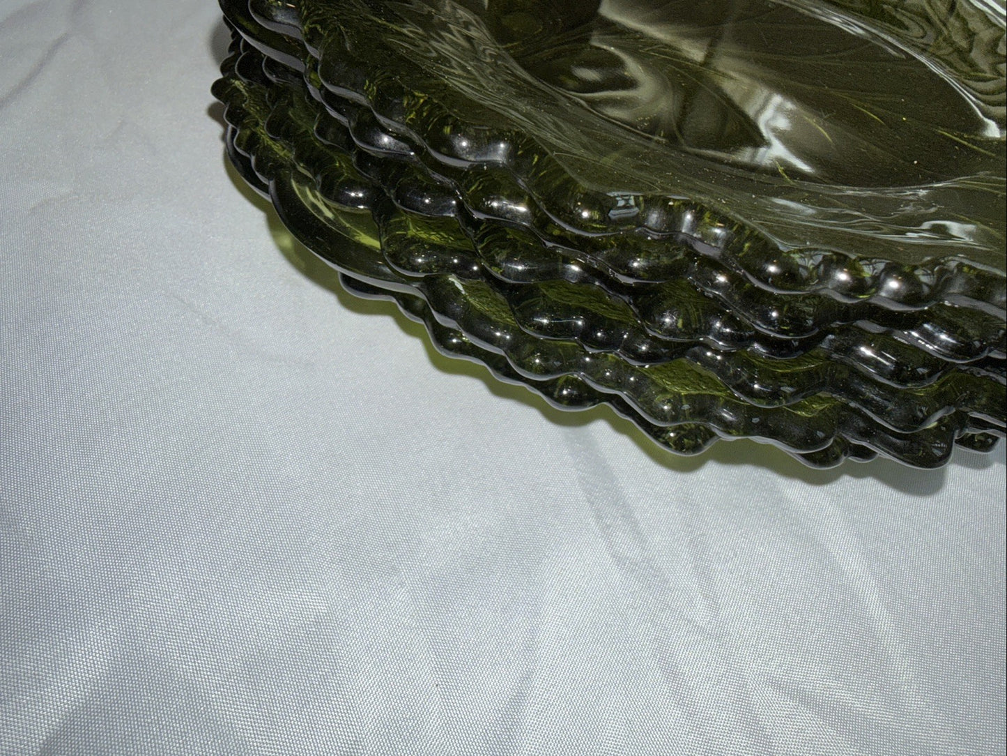 Indiana Glass Tree of Life Avocado Green 8.5" Plates Set of 6