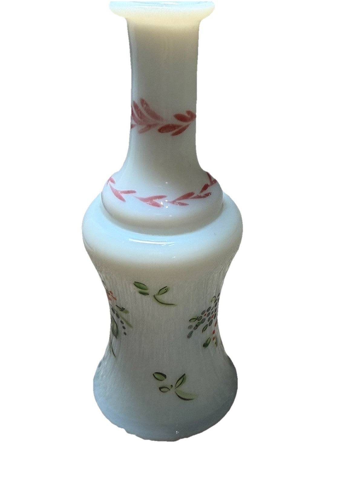 Vintage Milk Glass Perfume Bottle Hand Painted Floral 5" No Stopper