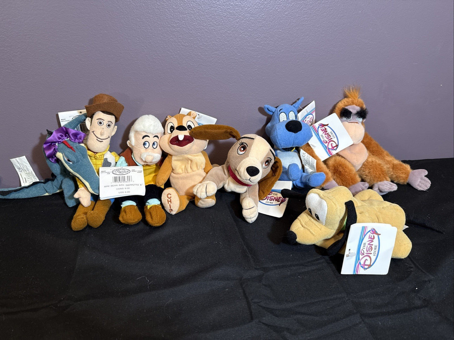Vintage Lot of 8 Disney Store Friends 8" Mini Bean Bag Plush Toys Rare NWT