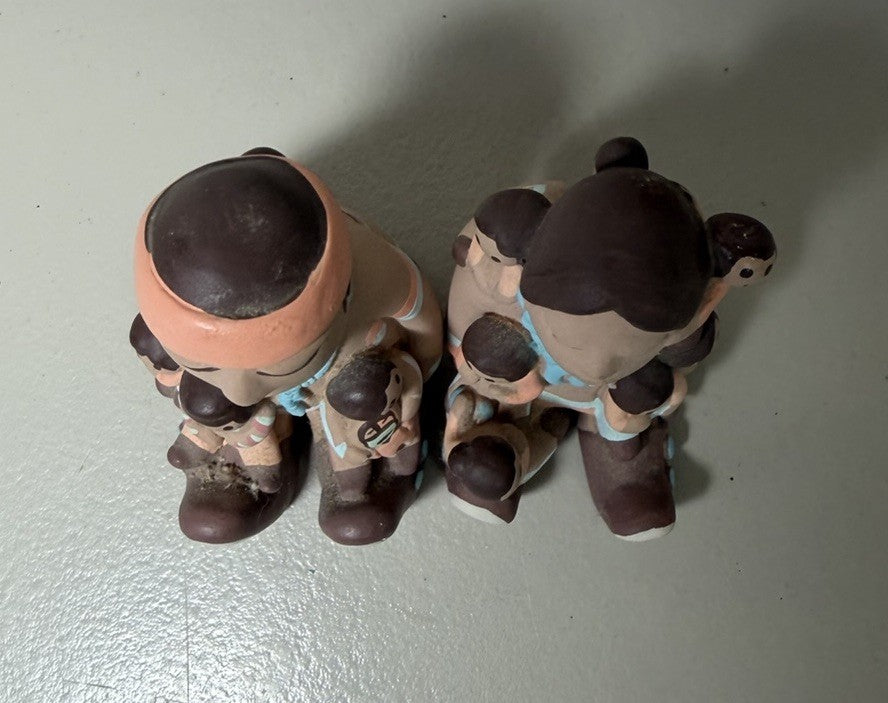 Vintage 1989 Teissedre Storyteller Native American Clay Pottery Figurines Pair