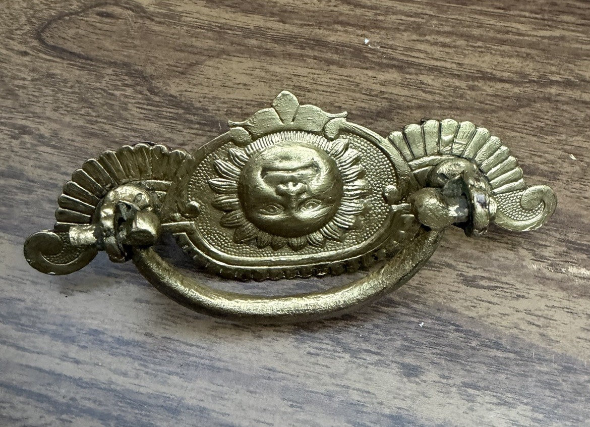Antique Brass Sun Face Drawer Pull Eastlake Victorian Hardware