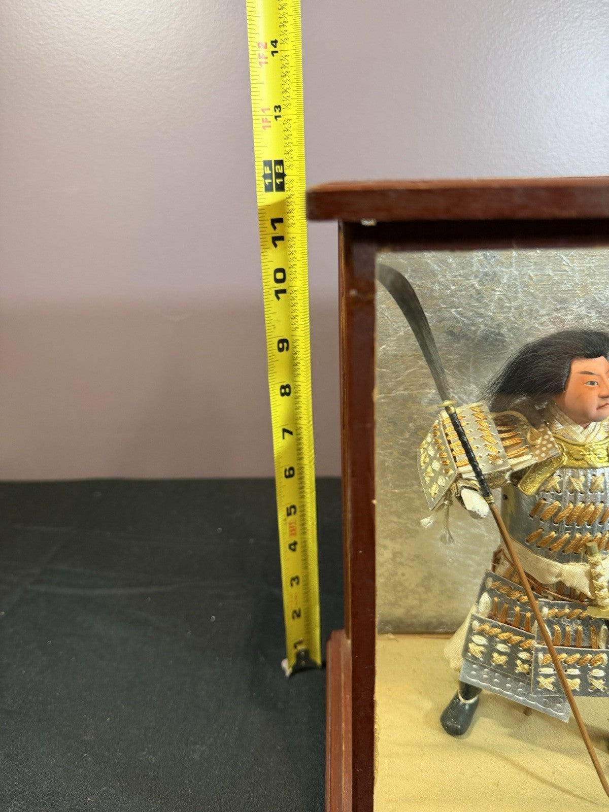 Authentic Japanese Musha Ningyo Warrior Doll Glass Case Samurai Figure