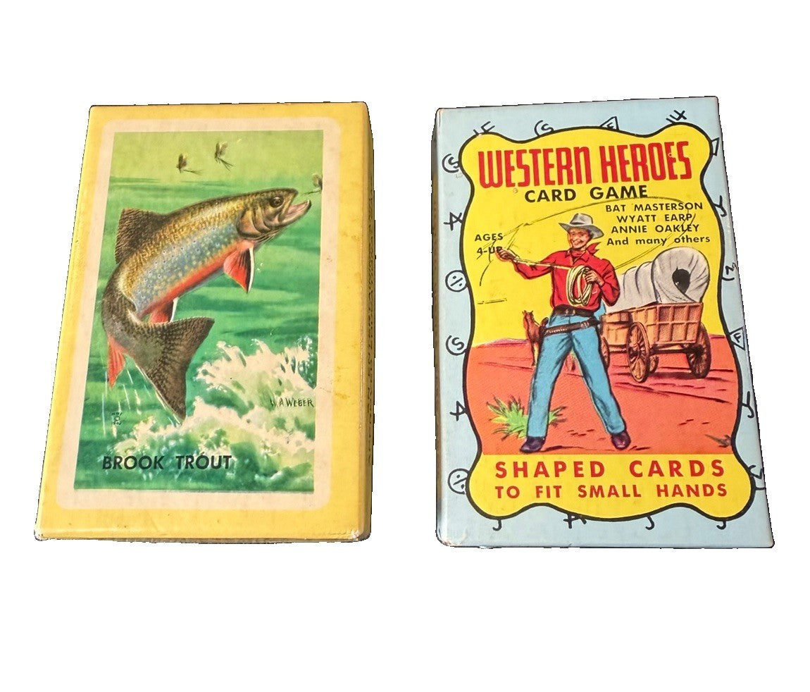 Vintage 1950s Western Heroes Concentration Wildlife Card Games Lot of 2 Complete
