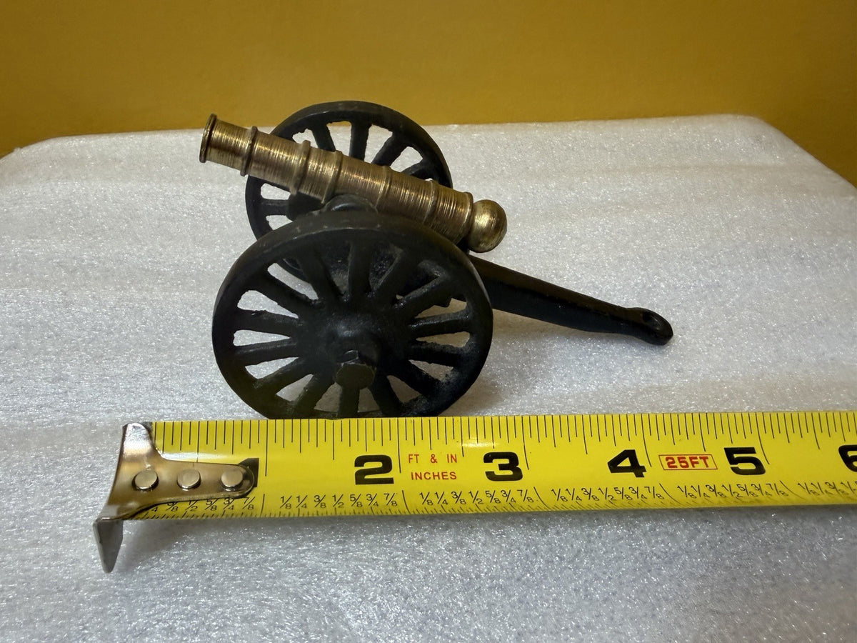 Vintage Cast Iron Brass Miniature Artillery Cannon Models Pair 5" Military