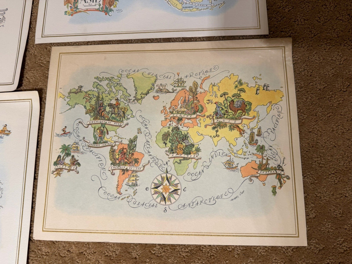 Vintage Pan Am Illustrated Map Prints Lot 7 Continental Cartography Art 12x14