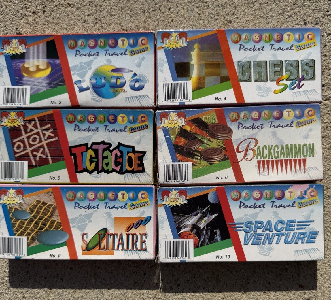Vintage Magnetic Pocket Travel Games Set of 6 Chess Ludo Solitaire Space Venture