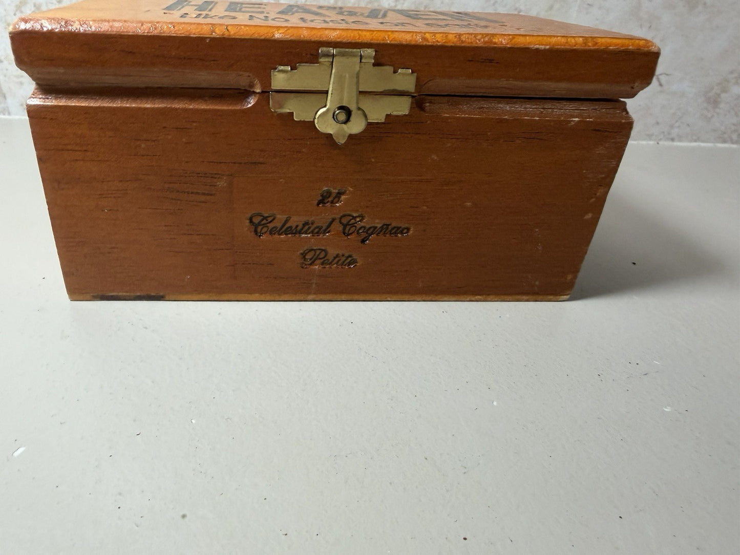 Heaven Like No Taste on Earth Cognac Petite Empty Wood Cigar Box Vintage
