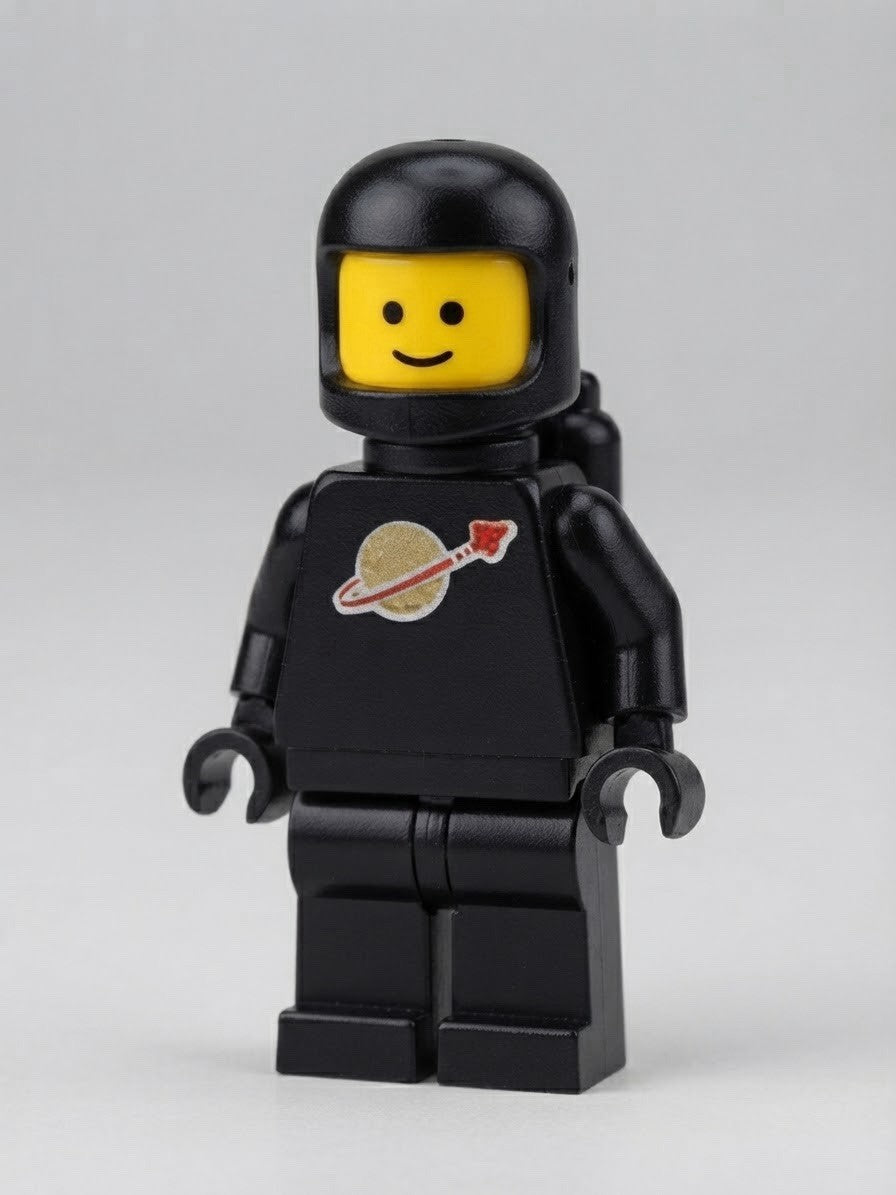 LEGO Vintage Black Torso Astronaut Classic Space Minifigure Gold Planet Logo 80s