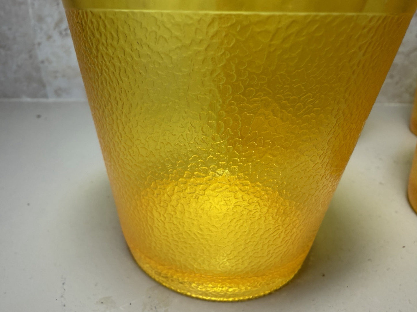 Vintage Texan Plastics Amber Yellow Tumblers Set 4 Textured Cups 319 MCM