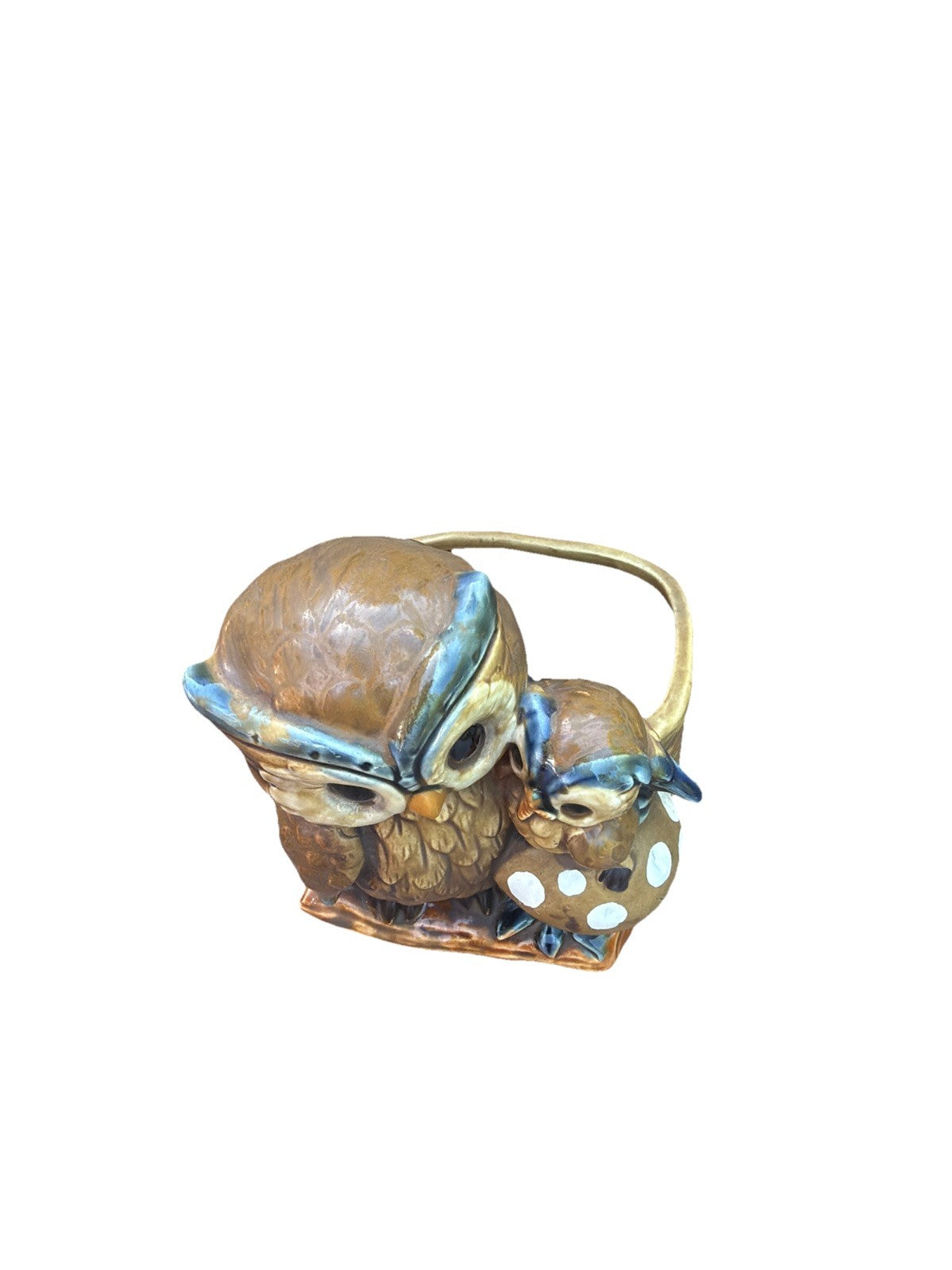 Vintage Rare MCM Owl Mushroom Planter Adult Baby Owls 5" Figurine from Japan