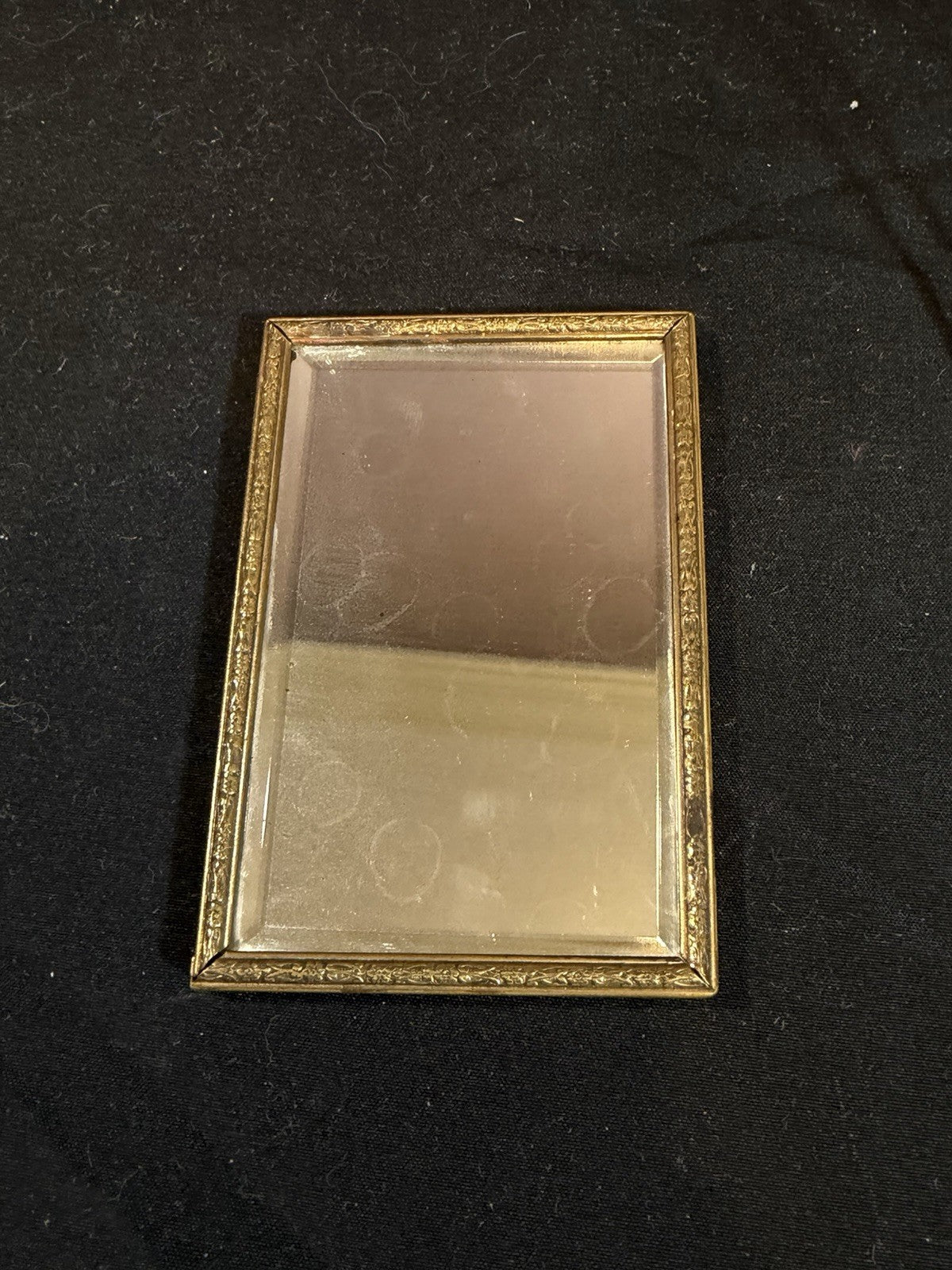 Black Gold Pocket Mirror Silhouette Friendship Poem Tripod Stand 4.5"x3"