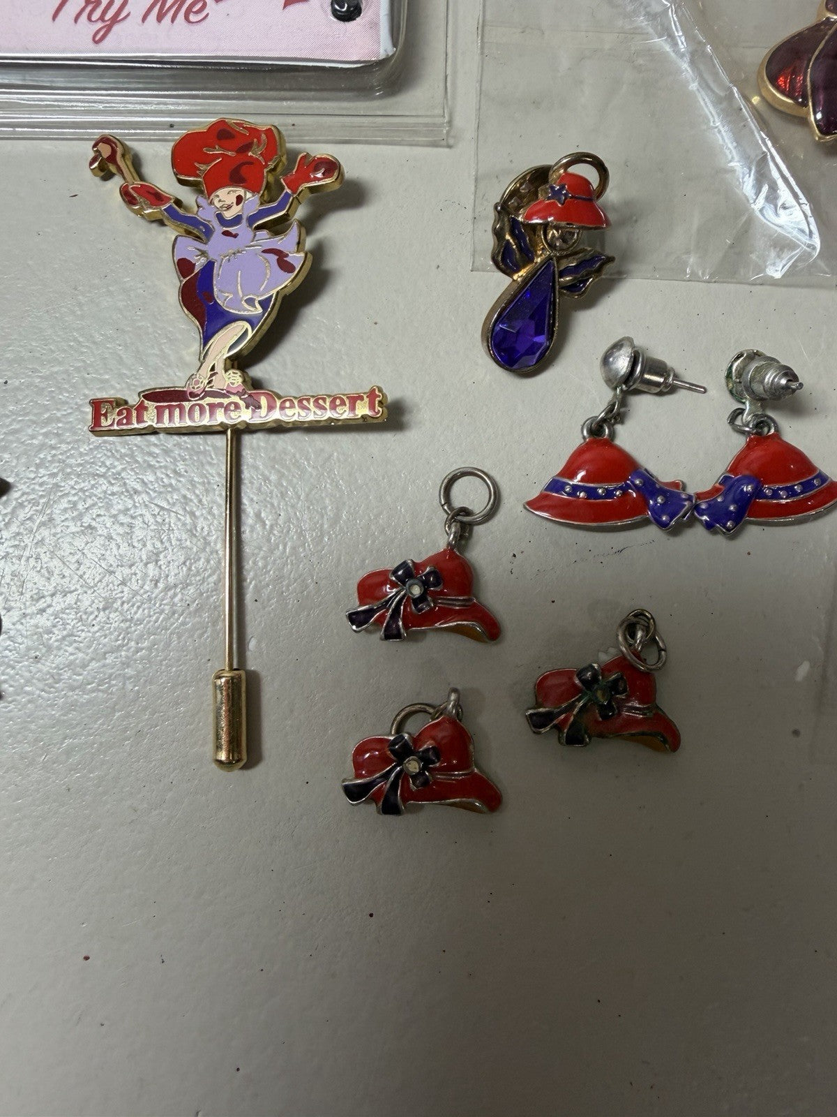 Red Hat Society Lot Teapot Pin Keychain Charms Jewelry Craft Beads Red Purple