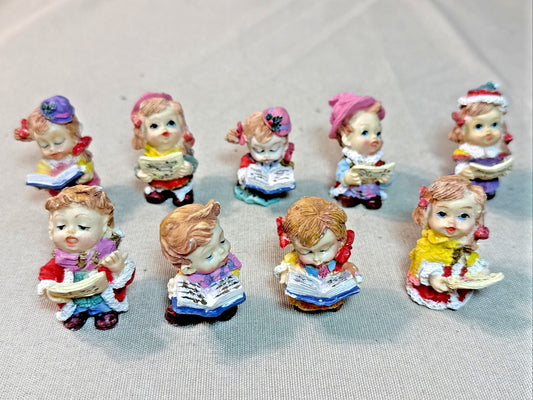Vintage 2" Christmas Carolers Figurines Set of 9 Resin Children Singing Holiday